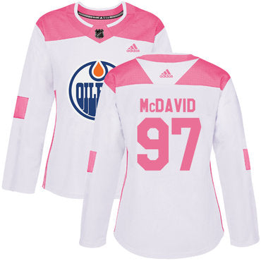 Adidas Edmonton Oilers 97 Connor Mcdavid White Pink Authentic Fashion Womens Stitched Nhl Jersey