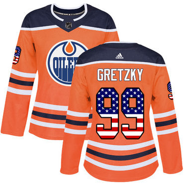 Adidas Edmonton Oilers 99 Wayne Gretzky Orange Home Authentic Usa Flag Womens Stitched Nhl Jersey