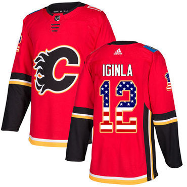 Adidas Flames 12 Jarome Iginla Red Home Authentic Usa Flag Stitched Nhl Jersey