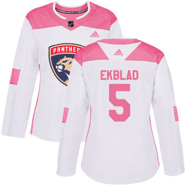 Adidas Florida Panthers 5 Aaron Ekblad White Pink Authentic Fashion Womens Stitched Nhl Jersey