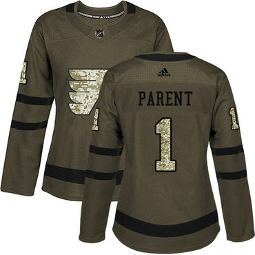 Adidas Flyers 1 Bernie Parent Green Salute To Service Womens Stitched Nhl Jersey