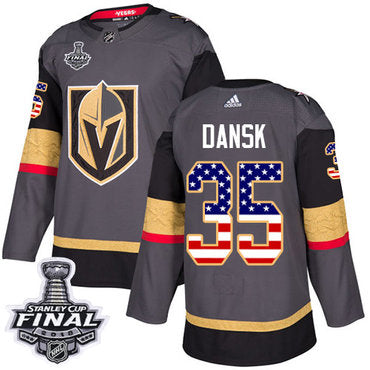 Adidas Golden Knights 35 Oscar Dansk Grey Home Authentic Usa Flag 2018 Stanley Cup Final Stitched Nhl Jersey