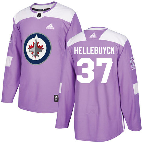 Adidas Jets 37 Connor Hellebuyck Purple Authentic Fights Cancer Stitched Nhl Jersey