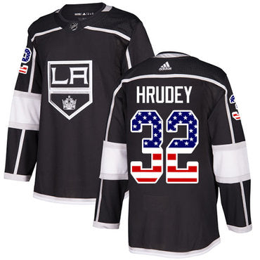 Adidas Kings 32 Kelly Hrudey Black Home Authentic Usa Flag Stitched Nhl Jersey