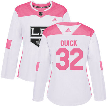 Adidas Los Angeles Kings 32 Jonathan Quick White Pink Authentic Fashion Womens Stitched Nhl Jersey