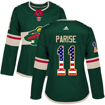 Adidas Minnesota Wild 11 Zach Parise Green Home Authentic Usa Flag Womens Stitched Nhl Jersey