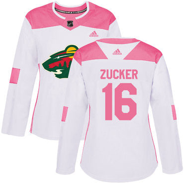 Adidas Minnesota Wild 16 Jason Zucker White Pink Authentic Fashion Womens Stitched Nhl Jersey