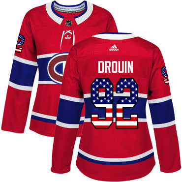 Adidas Montreal Canadiens 92 Jonathan Drouin Red Home Authentic Usa Flag Womens Stitched Nhl Jersey