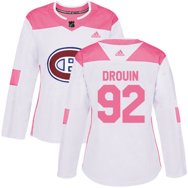 Adidas Montreal Canadiens 92 Jonathan Drouin White Pink Authentic Fashion Womens Stitched Nhl Jersey