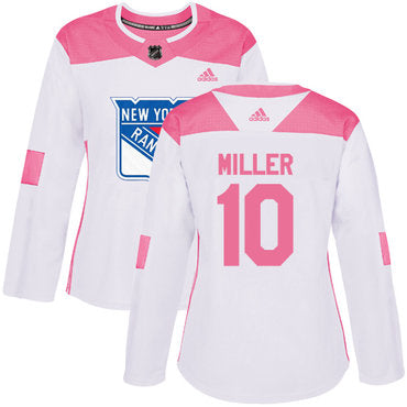 Adidas New York Rangers 10 Jt Miller White Pink Authentic Fashion Womens Stitched Nhl Jersey