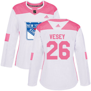 Adidas New York Rangers 26 Jimmy Vesey White Pink Authentic Fashion Womens Stitched Nhl Jersey