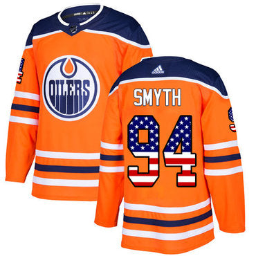 Adidas Oilers 94 Ryan Smyth Orange Home Authentic Usa Flag Stitched Nhl Jersey