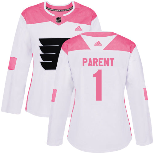 Adidas Philadelphia Flyers 1 Bernie Parent White Pink Authentic Fashion Womens Stitched Nhl Jersey