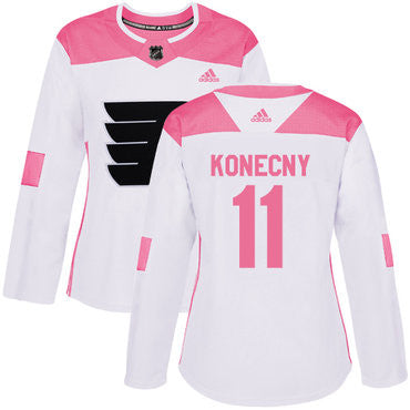 Adidas Philadelphia Flyers 11 Travis Konecny White Pink Authentic Fashion Womens Stitched Nhl Jersey