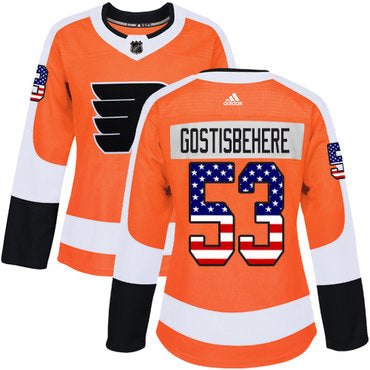 Adidas Philadelphia Flyers 53 Shayne Gostisbehere Orange Home Authentic Usa Flag Womens Stitched Nhl Jersey