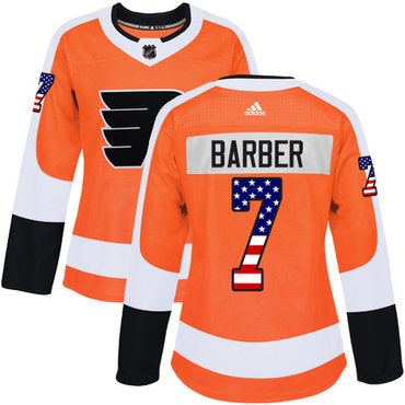Adidas Philadelphia Flyers 7 Bill Barber Orange Home Authentic Usa Flag Womens Stitched Nhl Jersey