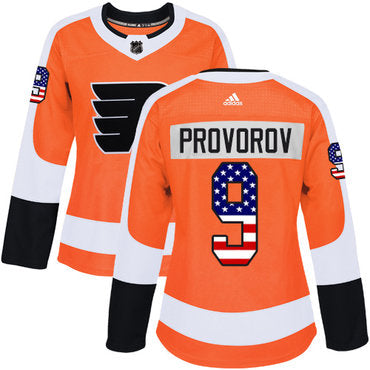 Adidas Philadelphia Flyers 9 Ivan Provorov Orange Home Authentic Usa Flag Womens Stitched Nhl Jersey