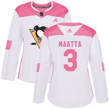 Adidas Pittsburgh Penguins 3 Olli Maatta White Pink Authentic Fashion Womens Stitched Nhl Jersey