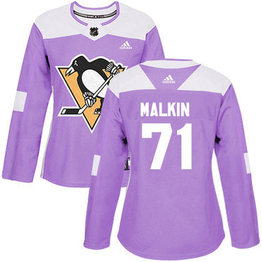 Adidas Pittsburgh Penguins 71 Evgeni Malkin Purple Authentic Fights Cancer Womens Stitched Nhl Jersey