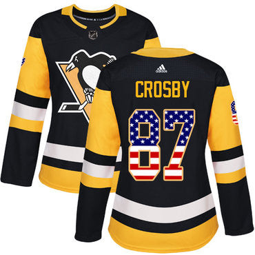 Adidas Pittsburgh Penguins 87 Sidney Crosby Black Home Authentic Usa Flag Womens Stitched Nhl Jersey
