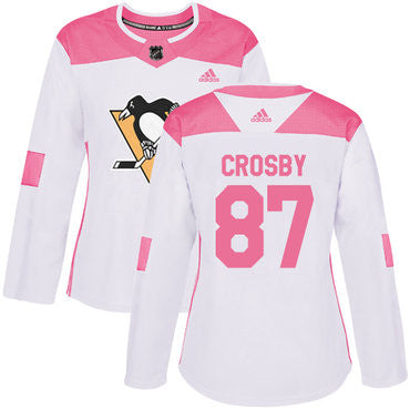 Adidas Pittsburgh Penguins 87 Sidney Crosby White Pink Authentic Fashion Womens Stitched Nhl Jersey