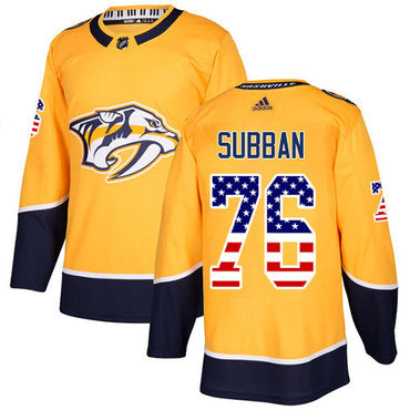 Adidas Predators 76 Pk Subban Yellow Home Authentic Usa Flag Stitched Nhl Jersey