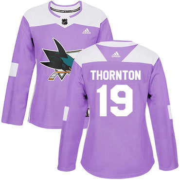 Adidas San Jose Sharks 19 Joe Thornton Purple Authentic Fights Cancer Womens Stitched Nhl Jersey