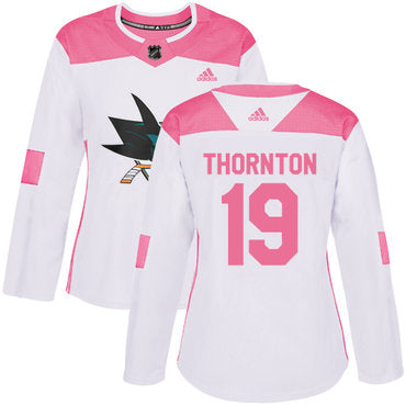 Adidas San Jose Sharks 19 Joe Thornton White Pink Authentic Fashion Womens Stitched Nhl Jersey