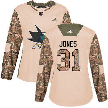 Adidas San Jose Sharks 31 Martin Jones Camo Authentic 2017 Veterans Day Womens Stitched Nhl Jersey
