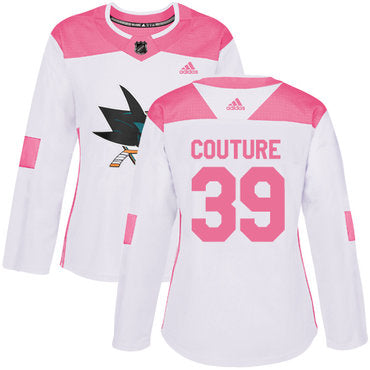 Adidas San Jose Sharks 39 Logan Couture White Pink Authentic Fashion Womens Stitched Nhl Jersey
