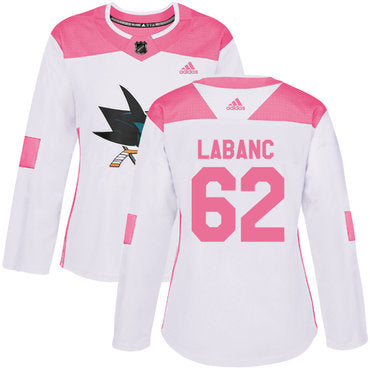 Adidas San Jose Sharks 62 Kevin Labanc White Pink Authentic Fashion Womens Stitched Nhl Jersey