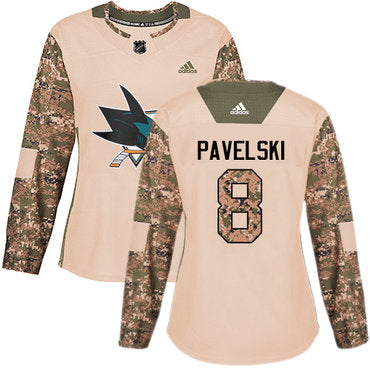 Adidas San Jose Sharks 8 Joe Pavelski Camo Authentic 2017 Veterans Day Womens Stitched Nhl Jersey