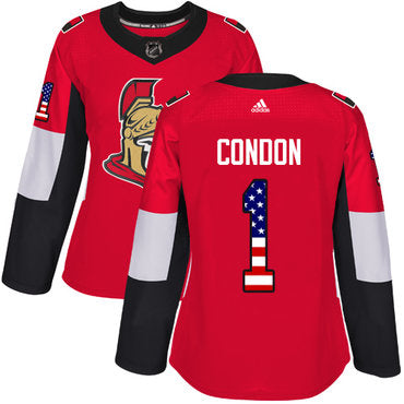 Adidas Senators 1 Mike Condon Red Home Authentic Usa Flag Womens Stitched Nhl Jersey