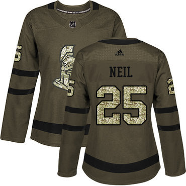 Adidas Senators 25 Chris Neil Green Salute To Service Womens Stitched Nhl Jersey