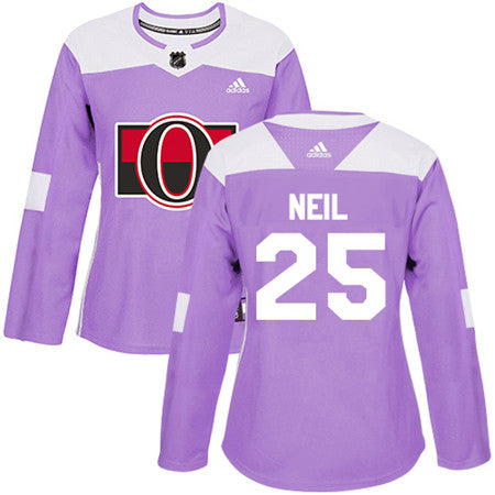 Adidas Senators 25 Chris Neil Purple Authentic Fights Cancer Womens Stitched Nhl Jersey