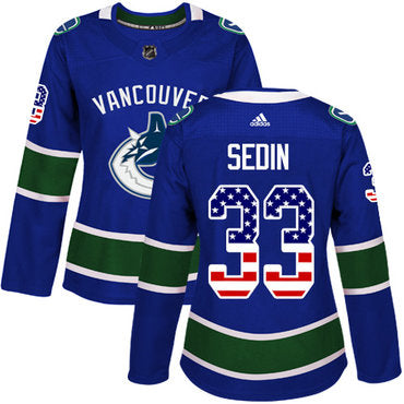 Adidas Vancouver Canucks 33 Henrik Sedin Blue Home Authentic Usa Flag Womens Stitched Nhl Jersey