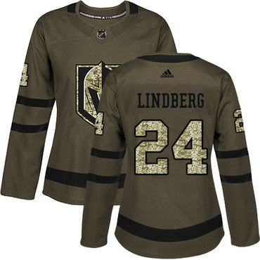 Adidas Vegas Golden Golden Knights 24 Oscar Lindberg Green Salute To Service Womens Stitched Nhl Jersey