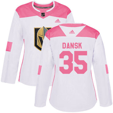 Adidas Vegas Golden Knights 35 Oscar Dansk White Pink Authentic Fashion Womens Stitched Nhl Jersey