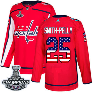 Adidas Washington Capitals 25 Devante Smith pelly Red Home Authentic Usa Flag Stanley Cup Final Champions Stitched Nhl Jersey