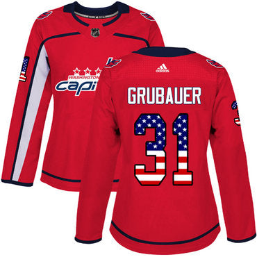 Adidas Washington Capitals 31 Philipp Grubauer Red Home Authentic Usa Flag Womens Stitched Nhl Jersey