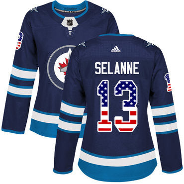Adidas Winnipeg Jets 13 Teemu Selanne Navy Blue Home Authentic Usa Flag Womens Stitched Nhl Jersey