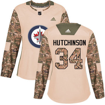 Adidas Winnipeg Jets 34 Michael Hutchinson Camo Authentic 2017 Veterans Day Womens Stitched Nhl Jersey