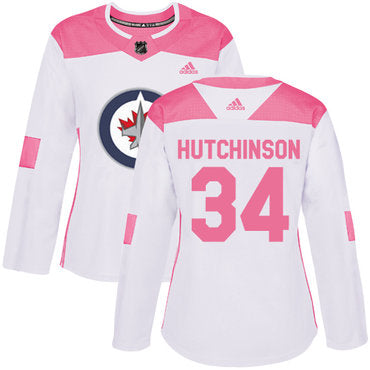 Adidas Winnipeg Jets 34 Michael Hutchinson White Pink Authentic Fashion Womens Stitched Nhl Jersey