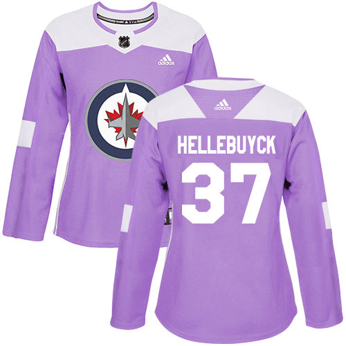 Adidas Winnipeg Jets 37 Connor Hellebuyck Purple Authentic Fights Cancer Womens Stitched Nhl Jersey