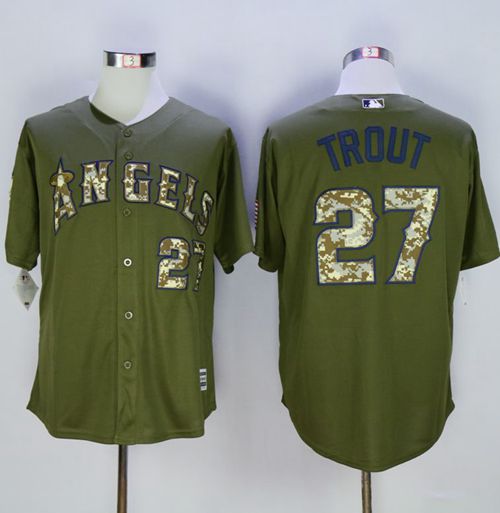 Angels Of Anaheim 27 Mike Trout Green Camo New Cool Base Stitched Mlb Jersey