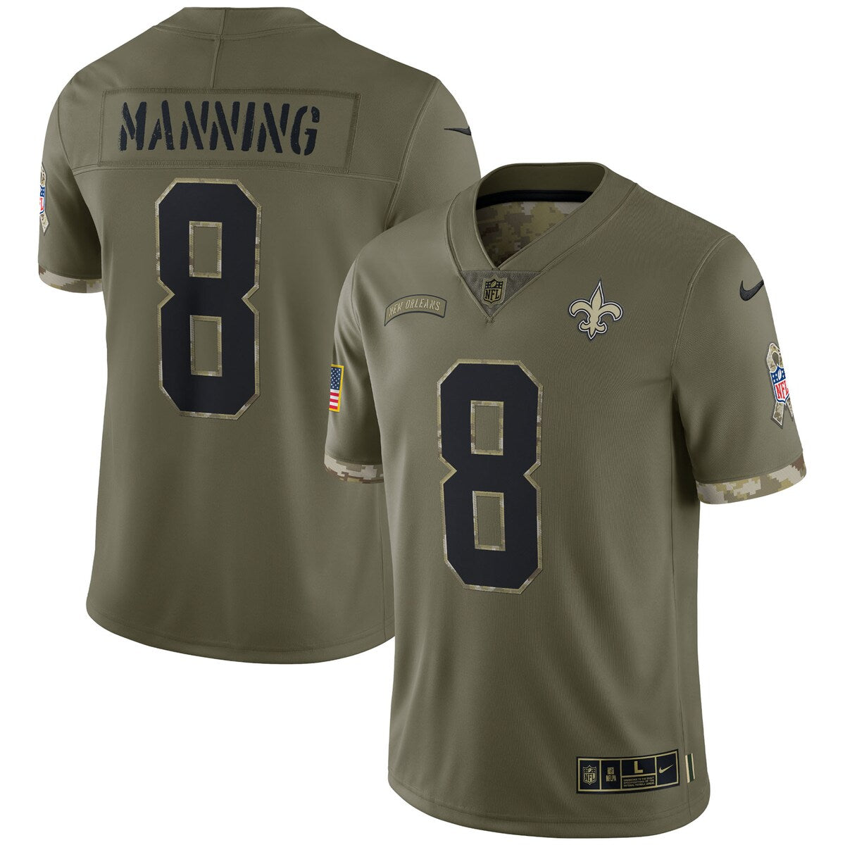 Archie Manning New Orleans Saints 2022 Salute To Service Retired Player Limited Jersey Olive
