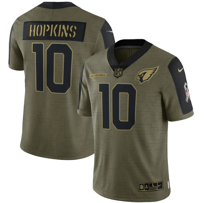 Arizona Cardinals Deandre Hopkins 10 Nfl Olive 2021 Salute To Service Retired Player Men Jersey For Cardinals Fans