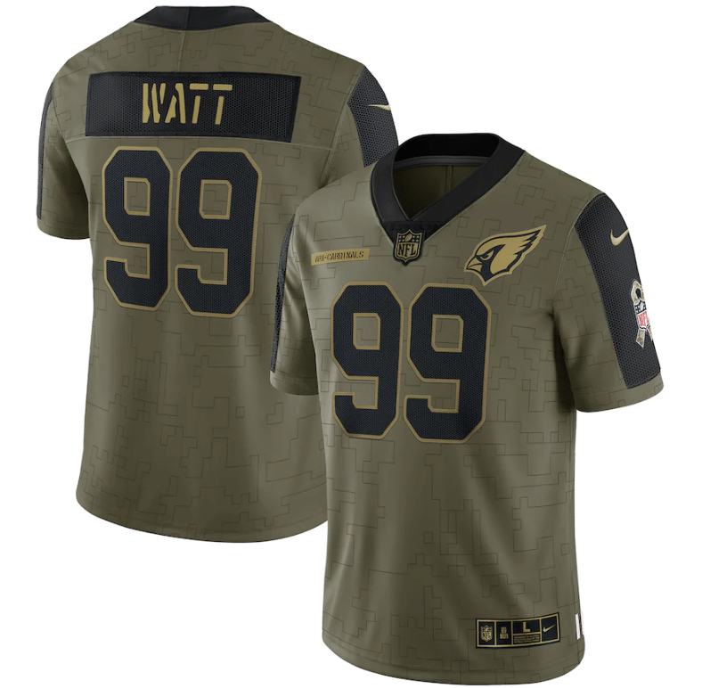 Arizona Cardinals Jj Watt 99 Nfl Olive 2021 Salute To Service Player Men Jersey For Cardinals Fans