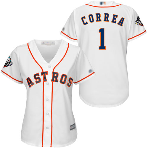 Astros 1 Carlos Correa White Home 2019 World Series Bound Womens Stitched Baseball Jersey