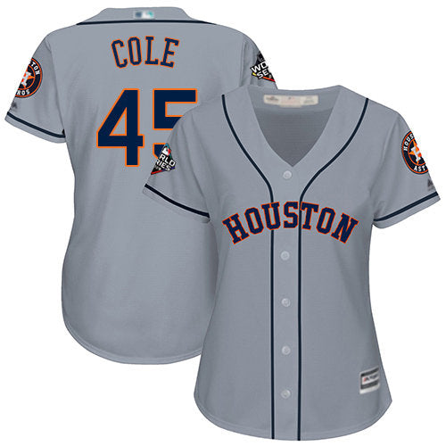 Astros 45 Gerrit Cole Grey Road 2019 World Series Bound Womens Stitched Baseball Jersey